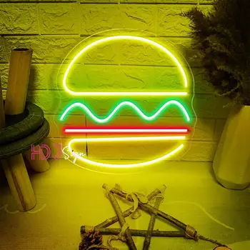 Гамбургер Неоновая светодиодная вывеска Изготовленная на заказ неоновая вывеска для пиццерии Ресторан Настенный декор Комната Неоновый свет Магазин быстрого питания Бар Паб Еда Дом