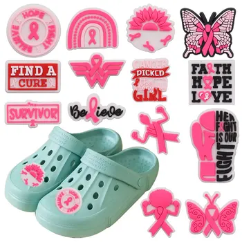  Горячая распродажа 1-14 шт. ПВХ обувь подвески розовая бабочка смайлик аксессуары DIY украшение для обуви для Croc Jibz Kids X-mas Подарок
