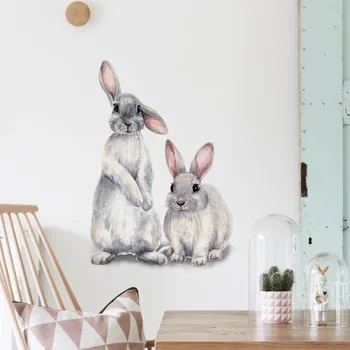  Две милые наклейки на стену с кроликом Наклейки на стену могут удалить наклейки на стену из детского домашнего декора Пасхальное украшение