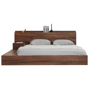 Двуспальная кровать из массива дерева, татами в японском стиле, низкая кровать от пола до потолка, простое и современное дерево черного ореха