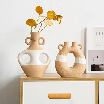 Декоративная керамическая ваза для сухоцветов для украшения интерьера Nordic Modern Dry Grass Маленькая настольная ваза для дома Декор гостиной
