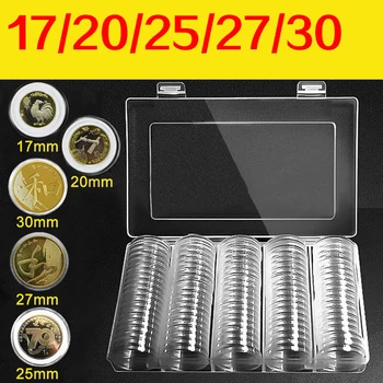  Держатель Чехол для хранения монет Пластиковые круглые капсулы для стиральной машины Прозрачные коллекции Дисплей Легкая медаль Портативные жетоны
