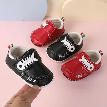 Детская прогулочная обувь для мальчиков и девочек в возрасте 0-1 года Весенняя и осенняя кожаная обувь с мягкой подошвой Обувь для малышей
