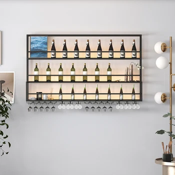 Дисплей для хранения бутылок Винные шкафы Барный салон Подвесной держатель Буфет Винная стойка Металлический напиток Розничный запас Vin Гостиничная мебель