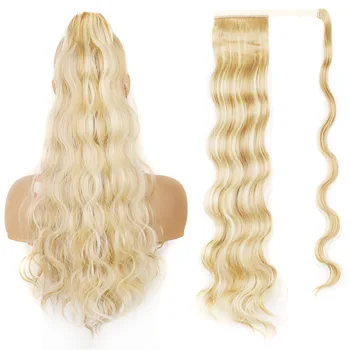  длинная голливудская волна конский хвост обернута вокруг синтетического хвоста волна для тела зажим в волосах светлый волна хвост для женщин