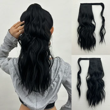  длинные вьющиеся волнистые волосы с хвостиком для наращивания 18 дюймов синтетический зажим на кукурузной волне деформация вокруг волос волшебная паста для женщин и девочек