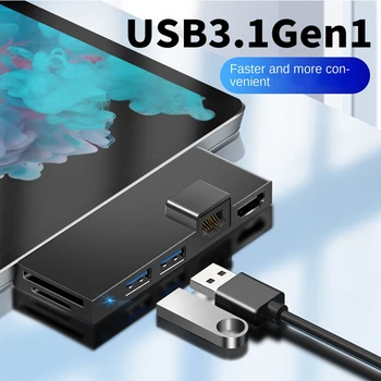 Для Surface Pro 4 концентратор док-станции 5 6 с совместимым с 4K устройством чтения карт памяти TF, портом Gigabit Ethernet 2 USB 3.1 Gen 1