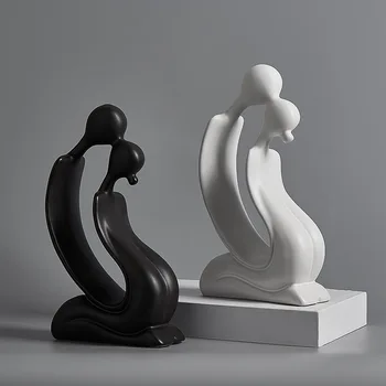 Европейская абстрактная черно-белая пара скульптура интерьер искусство украшения фигура из смолы фигурки любовника украшения украшение дома