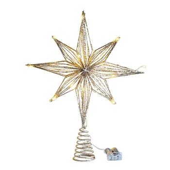 Железная звезда для рождественской елки со светодиодными проволочными огнями для домашнего новогоднего декора