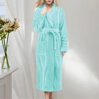 Женская зимняя флисовая пижама Пижама Плюшевый душ Халат Женский домашний спальный халат Кимоно Халат Утолщение Теплый халат