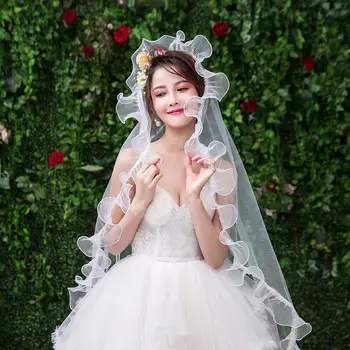 Женская невеста Замужние Романтические сладкие цветочные аппликации Короткая свадебная фата Свадебная фата Невеста