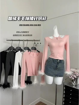 Женская розовая футболка Y2k Корейская футболка Харадзюку 2000-х годов Винтажная уличная одежда 90-х годов Эстетическая футболка с длинным рукавом Одежда 2023 осень