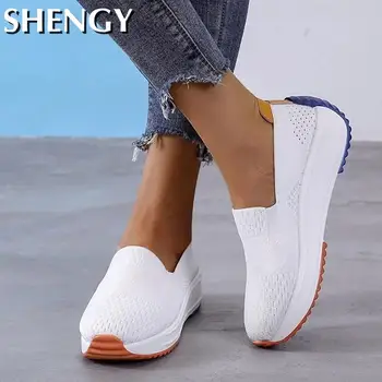 Женская сетчатая повседневная обувь 2022 Мода Свободный дышащий Slip On Flats На открытом воздухе Женская спортивная обувь Женская легкая женская обувь