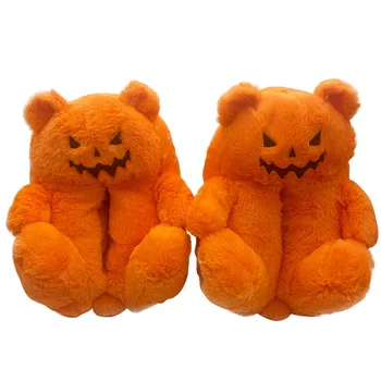 Женские тапочки с медведем на Хэллоуин Симпатичные домашние утолщенные теплые плюшевые нескользящие тапочки, зимние подарки для дам и девочек