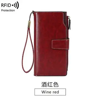 Женский кожаный кошелек большой емкости RFID Блокирующий кошелек Тройной женский клатч для сотового телефона