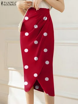 Женское платье с длинной юбкой с принтом ZANZEA Элегантные юбки с высокой талией 2023 Лето Повседневные юбки миди для похудения Сексуальные асимметричные фалды