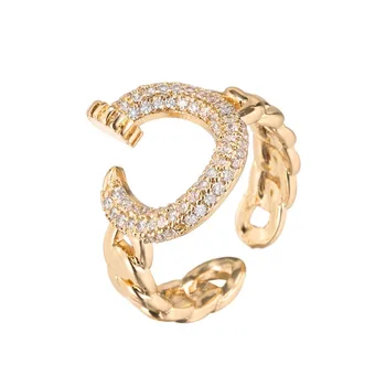 Женское полукруглое позолоченное серебряное кольцо в форме заклепки Кольцо Aaa Циркон Высококачественная пряжка Персонализированная модаЮвелирные изделия Adjustab