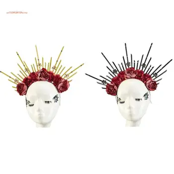 Женщины Ореолы Короны Цветок Повязка на голову Шипастые тиары Аксессуары для волос Головной убор Головной убор для косплея Вечеринка