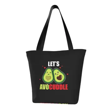  Забавные Kawaii Avocado Пара Покупки Большие сумки Переработка Let's Avocuddle Продуктовая холщовая сумка на плечо