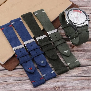 замша кожаный винтажный ремешок для часов 22 мм 20 мм 18 мм универсальный ремешок для Samsung Galaxy Watch 6 5 4 Ремень для браслета Seiko для роли