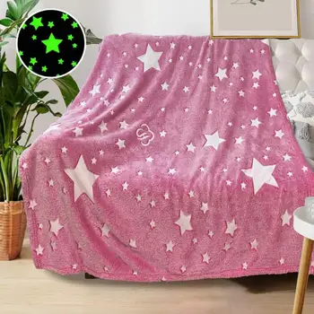  Звездный подарок для пар Светящийся темный узор звезды Розовое флисовое одеяло Мягкий комфорт для дома Девушки Взрослые Звездный подарок на День святого Валентина