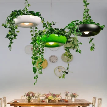 Зеленая имитационная установка Подвесной светильник DIY сад Светодиодное кашпо Устройство освещения кухни ресторана Люстра для украшения дома