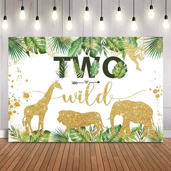 Зеленые листья сафари в джунглях украшение вечеринки два диких животных тема день рождения фон лесной бохо 2-й день рождения фон