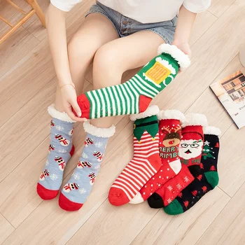 Зимние рождественские напольные носки с очень толстыми мужскими и женскими тапочками из овечьей шкуры для взрослых