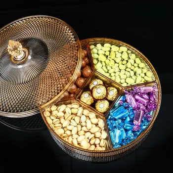 Золото прозрачная акриловая тарелка для фруктов, тарелка для сухих конфет, сахарная закуска, орех, арахис, консервная коробка с крышкой, пластиковый лоток