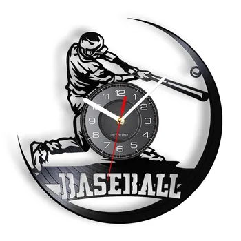 Игра в бейсбол Современные настенные часы Бейсбольная бита Перчатка Софтбол На открытом воздухе Спорт Светодиодная подсветка Виниловая пластинка Часы Подарок игроков