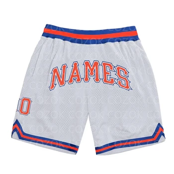 Изготовленные на заказ темно-синие оранжевые аутентичные баскетбольные шорты 3D-печатные мужские шорты Название Mumber Быстросохнущие пляжные шорты