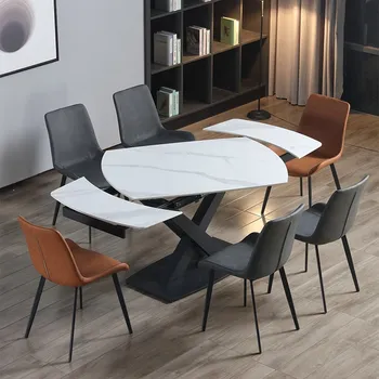 Итальянский стиль Современный минималистичный легкий роскошный вращающийся многофункциональный телескопический стрейч-каменный плита обеденный стол и стул Combin