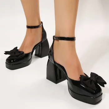 Каблуки Женщины 2023 Новая модная платформа с квадратным носком Мэри Джейн Обувь Удобные женские туфли на массивном каблуке Zapatos De Mujer