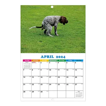 Календарь какающих собак на 2024 год Забавные какающие собаки Ежемесячный настенный календарь 11X11 дюймов Открытая толстая и прочная бумага Семейный планировщик и ежедневник