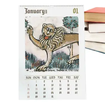 Календарь льва на 2024 год Креативный Забавный Розыгрыш Подарок Настенный календарь Креативные и странные средневековые сцены Утолщение бумаги Ежедневное животное