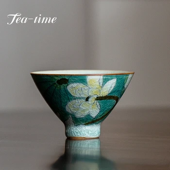 Китайский стиль Ледяной треснувший чайный сервиз Чайная чашка Ручная роспись Лотос Арт Чайная чашка Бытовая мастер-чашка Посуда Принадлежности для питья Украшение дома