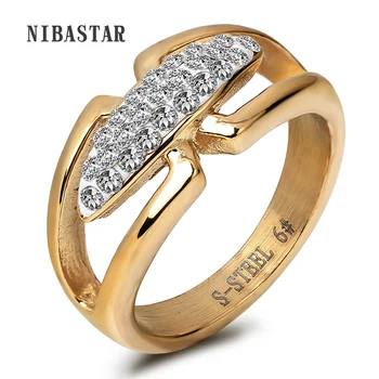  Классический золотой цвет Ювелирные изделия из нержавеющей стали Дизайнерский бренд Хрустальные кольца для женщин Свадебная леди Бесконечность Размер кольца