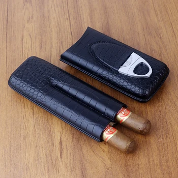 кожаный дорожный портсигар 2 трубки портативный держатель для сигар острый резак для ношения хьюмидора аксессуары для сигар подарок для парня