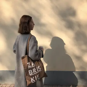 Корейская сумка через плечо с буквенным принтом Холст в стиле колледжа Большая емкость Экологичная сумка для покупок