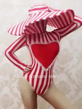 Красные белые полосы Сексуальные женщины сцена танцевальная одежда ночной клуб бар шоу костюмы боди для вечеринок костюм GOGO