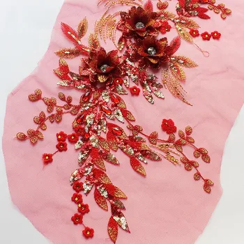 красный цветок сетка с пайетками нашивка на аксессуары для одежды украшение палочка вышивка аппликации нашивки для одежды