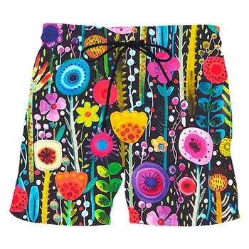  Красочные 3d печатные цветочные художественные картины Пляжные шорты для мужчин Повседневные уличные короткие брюки Мода Оверсайз Крутые плавки