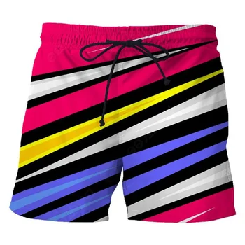 Красочные полоски Мужские шорты для доски 3D-печатная личность Унисекс Повседневные уличные короткие брюки оверсайз Летние пляжные плавки