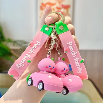 креативный милый персиковый автомобильный брелок для ключей висит мультяшная пара сумка держатель для ключей подарок для детей друзья аксессуары оптом