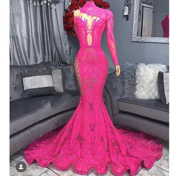 кружевные выпускные платья 2023 розовая русалка на одно плечо блестящие блестящие пайетки длинные вечерние платья платья