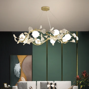 Лампа-люстра из листьев гинкго в гостиной Простой Элегантный Свет Роскошный Ресторан Спальня Свет Художественный Креативный Дизайнер