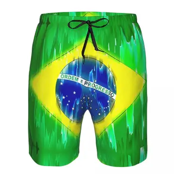 Летние мужские купальники Дышащие быстросохнущие плавки Абстрактные пляжные шорты с флагом Бразилии для бега Тренировки Серфинг