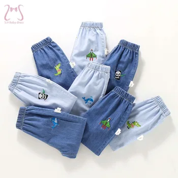 Летние простые детские джинсы Корейские мальчики Девочки Свободные повседневные брюки Мультяшные животные Брюки для малышей Низы от 1 до 5 лет