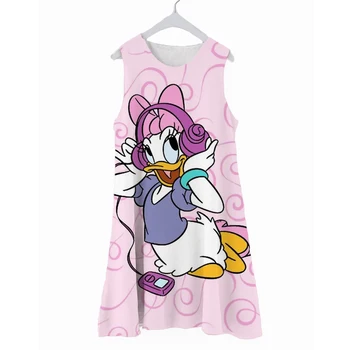 Лето Новая детская одежда Disney Donald Duck Princess Платье с круглым вырезом и коротким рукавом Принт Повседневное милое платье 2022