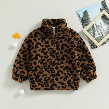 Малыш Зимняя теплая куртка Пушистая толстовка с длинным рукавом и леопардовым принтом Детское пальто Верхняя одежда